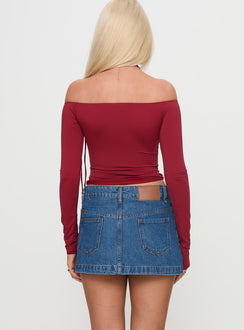 back view of model wearing Princess Polly Nicolina Low Rise Denim Mini Skirt Light Wash Tall Mini Skirts 