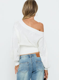 Crafted with Lalola Asymmetrical Knit Jumper White womens jumpers in short length back view of model wearing Princess Polly