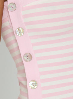 True Devotion Asymmetrical Neckline Top Pink Stripe