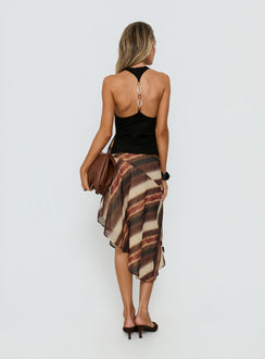 Esmira Asymmetrical Midi Skirt Brown Stripe Tall