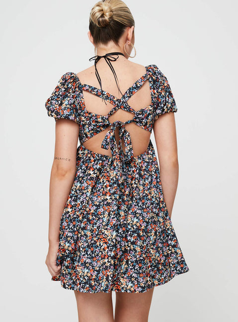 product Princess Polly Square Neck  Let's Dance Mini Dress Black Floral