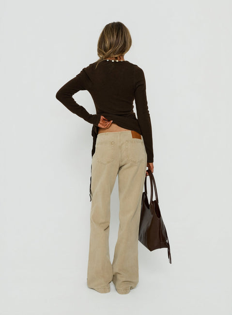 Buenos No Waist Low Rise Straight Leg Jeans Washed Khaki in womens-jeans back view of model wearing Princess Polly