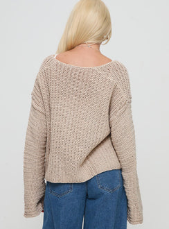 back view of model wearing Princess Polly Maela Knit Cardigan Mocha Cropped 
