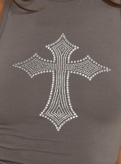 Grunge Girl Bedazzled Graphic Tank Washed Grey
