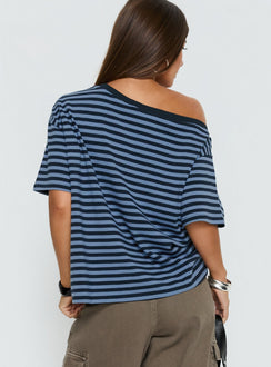 Settle Down One Shoulder Top Blue Stripe
