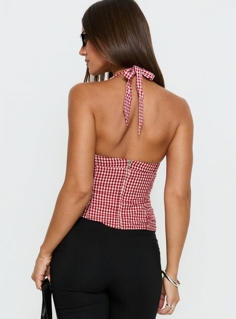 West Coast Love Halter Top Red Gingham