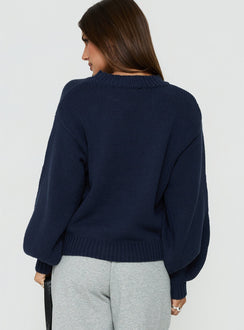 Harmony Balloon Sleeve Knit Sweater Navy