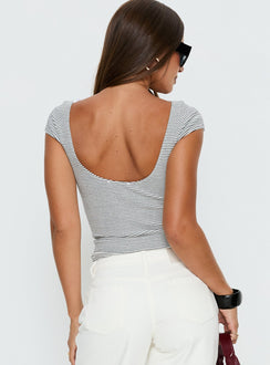 Nyren Low Back Boatneck Top White / Black Stripe