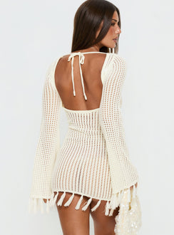 Melosa Long Sleeve Crochet Mini Dress White