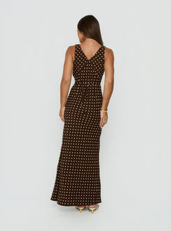 Nellie Maxi Dress Brown Polka Dot