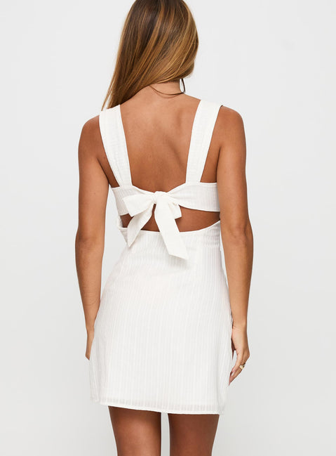 back view of model wearing Princess Polly Anyone But You Mini Dress White Square Neck 