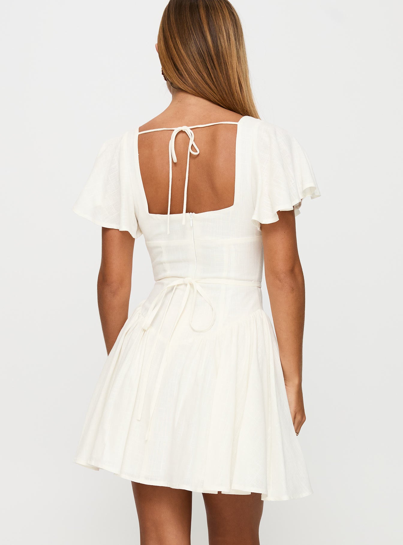back view of model wearing Princess Polly Forever More Mini Dress White Square Neck 