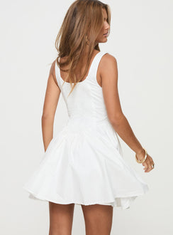 back view of model wearing Princess Polly Straplie Mini Dress White Square Neck 