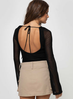 back view of model wearing Princess Polly Lukea Long Sleeve Bodysuit Black Long Sleeve Tops 