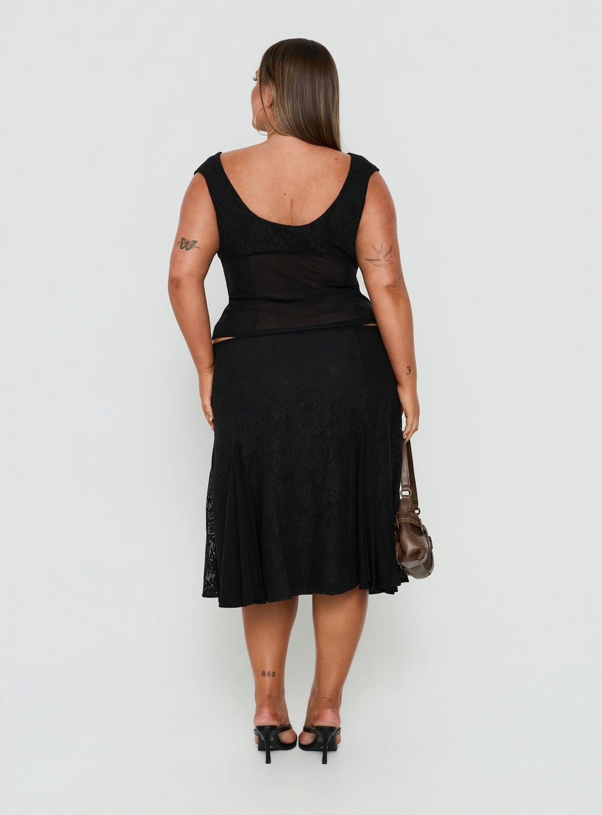 Quani Lace Midi Skirt Black Curve