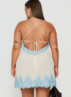 Call My Lover Lace Slip Mini Dress Lemon / Blue Curve