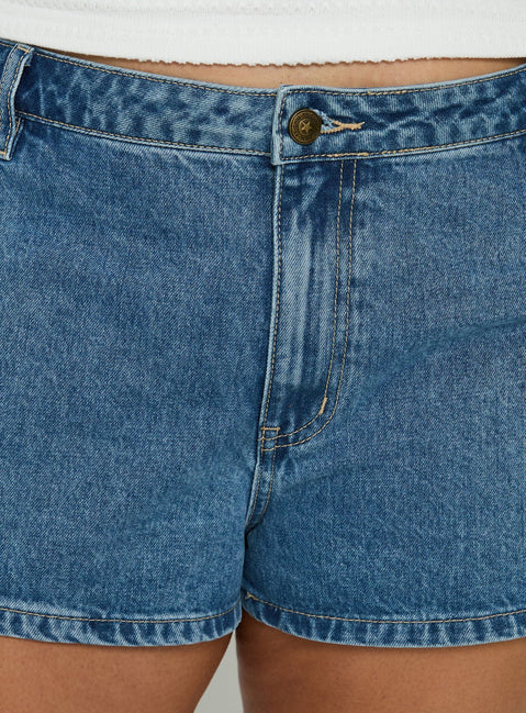 Dreamful Low Rise Mini Denim Short Mid Blue Wash Curve