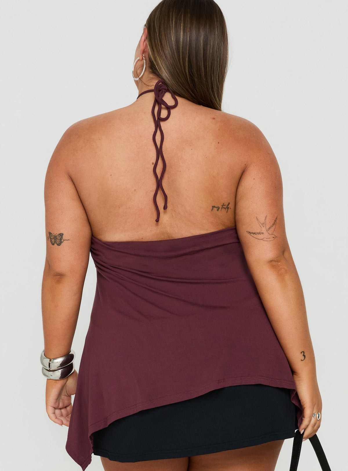 Betsey Ring Detail Tie Neck Top Burgundy Curve