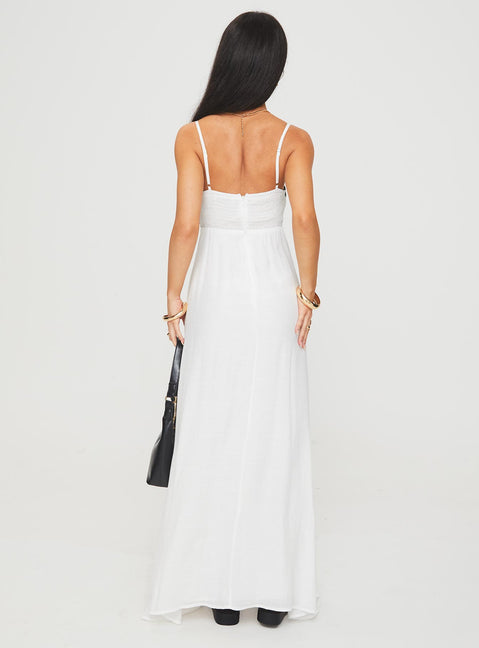 back view of model wearing Princess Polly Croxetti Maxi Dress White Square Neck 