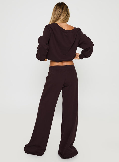back view of model wearing Princess Polly Dodie Wide Leg Pants Washed Brown High Rise Pants 