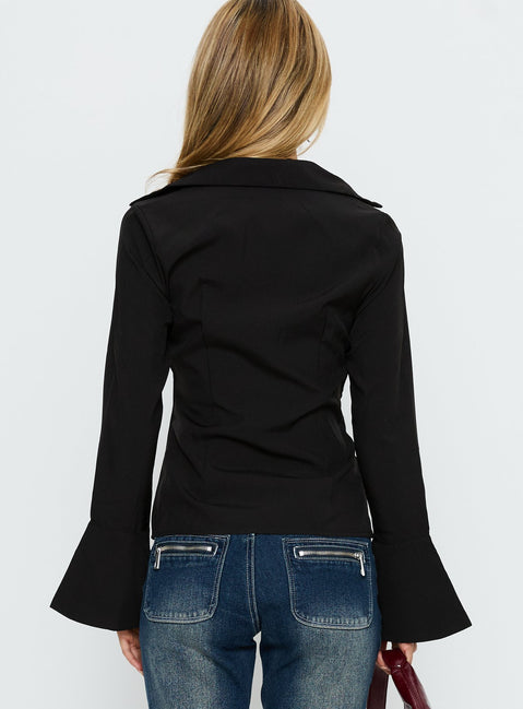 Serita Twist Detail Long Sleeve Shirt Black