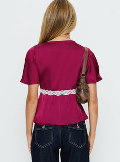 For The Summer Lace Trim Top Wine