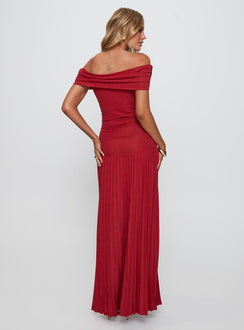 back view of model wearing Princess Polly Field Of Dreams Maxi Dress Crimson Straight Neck 