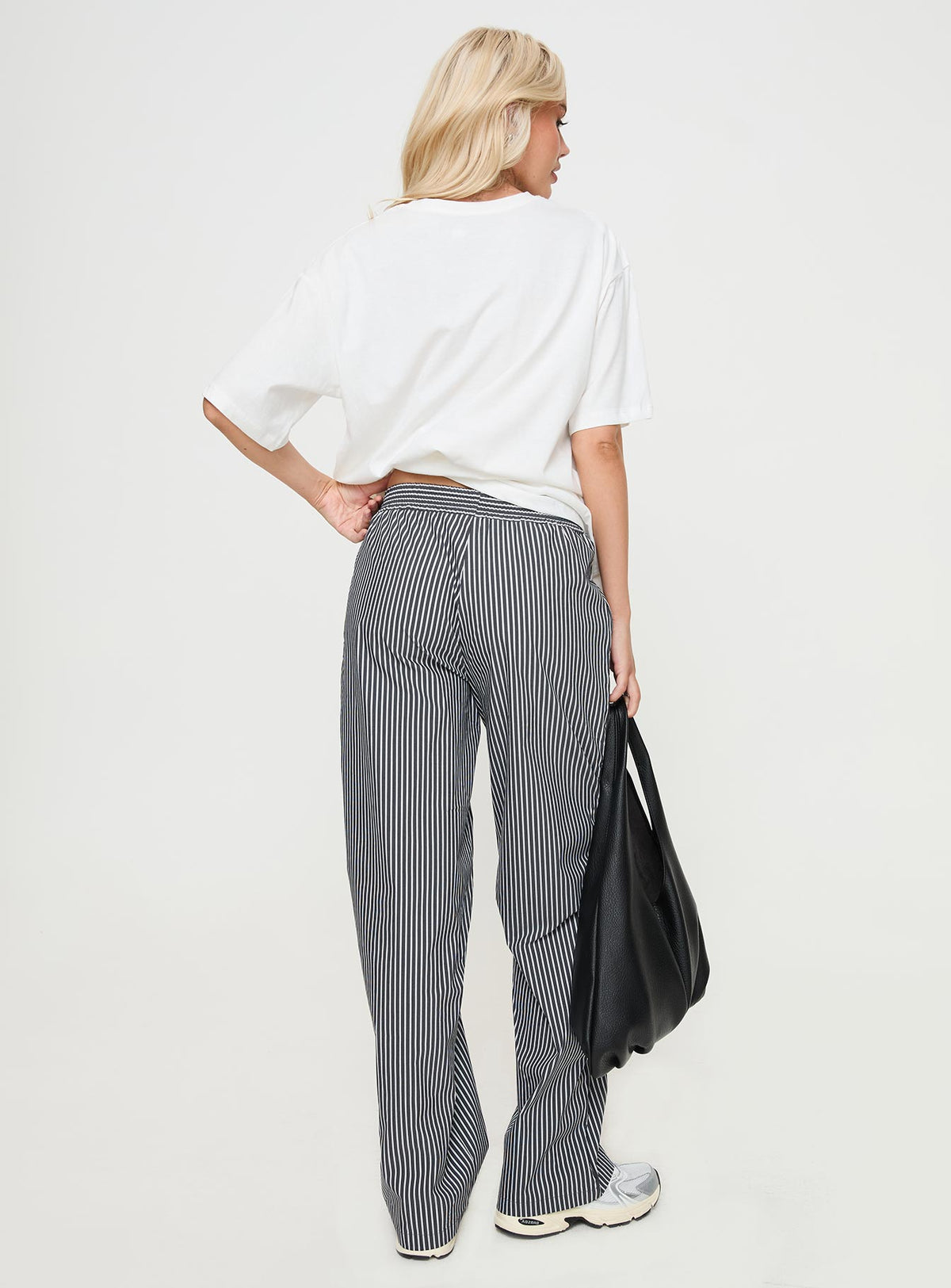 back view of model wearing Princess Polly Cobain Pants Onyx Stripe Pants 