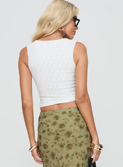 back view of model wearing Princess Polly Martiney Twisted Tank Top White Sleeveless Crew Neck 