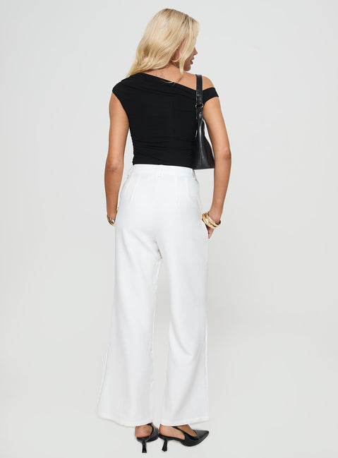 back view of model wearing Princess Polly Jazzar Pocket Detail Pleated Pant White High Rise Pants Pants 
