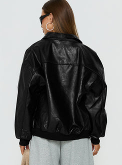 Goldsmith Faux Leather Bomber Jacket Black