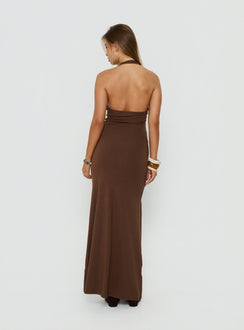 Correna Embellished Halter Maxi Dress Chocolate