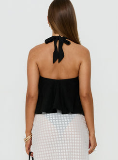 Aquaria Halter Linen Blend Top Black