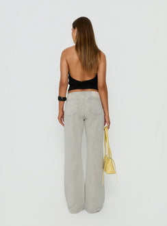 Designed with the Slow Ride Mid Rise Bootleg Belted Jeans Desert Grey in womens-jeans back view of model wearing Princess Polly