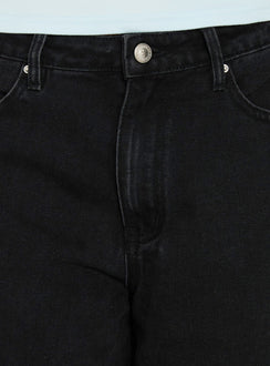 Naylor Mid Rise Wide Leg Jeans Washed Black Denim