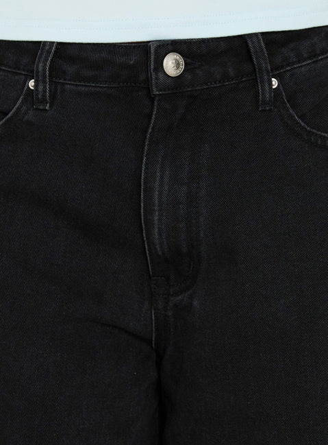 Naylor Mid Rise Wide Leg Jeans Washed Black Denim