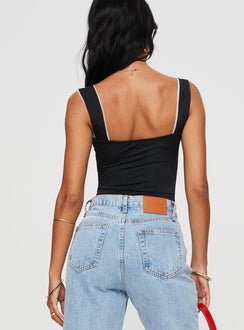 back view of model wearing Princess Polly Keating Bodysuit Black Sleeveless 