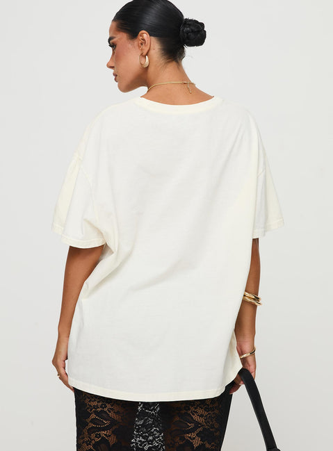 back view of model wearing Princess Polly Road Race Nationals Tee White Half Sleeves Crew Neck 