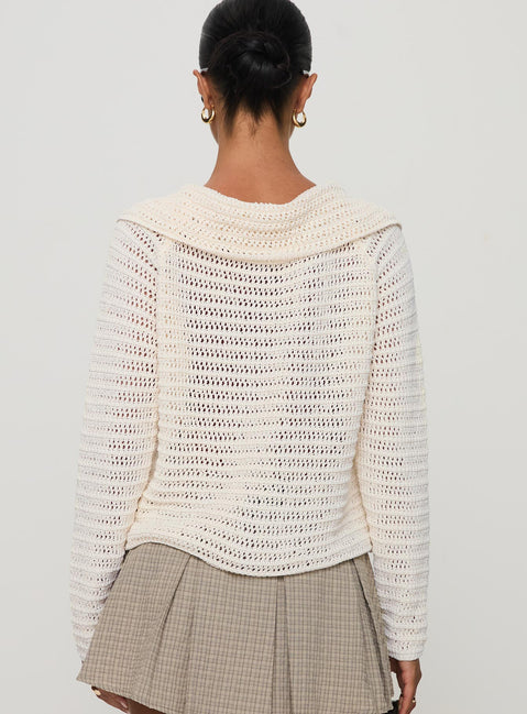 Highlighting the Tuscon Crochet Sweater White womens-jumpers with short length back view of model wearing Princess Polly