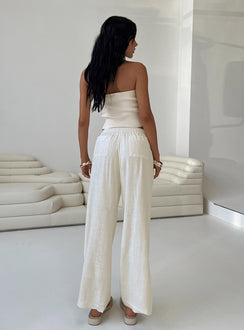 back view of model wearing Princess Polly Louis Linen Blend Pants White Petite Pants 