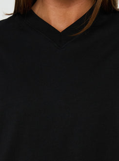 Settle Down Long Sleeve V Neck Mini Dress Black