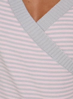 Lulieta Wrap Detail Knit Sweater Pink / Grey Stripe