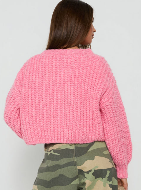 Elowynne Button Up Knit Cardigan Pink