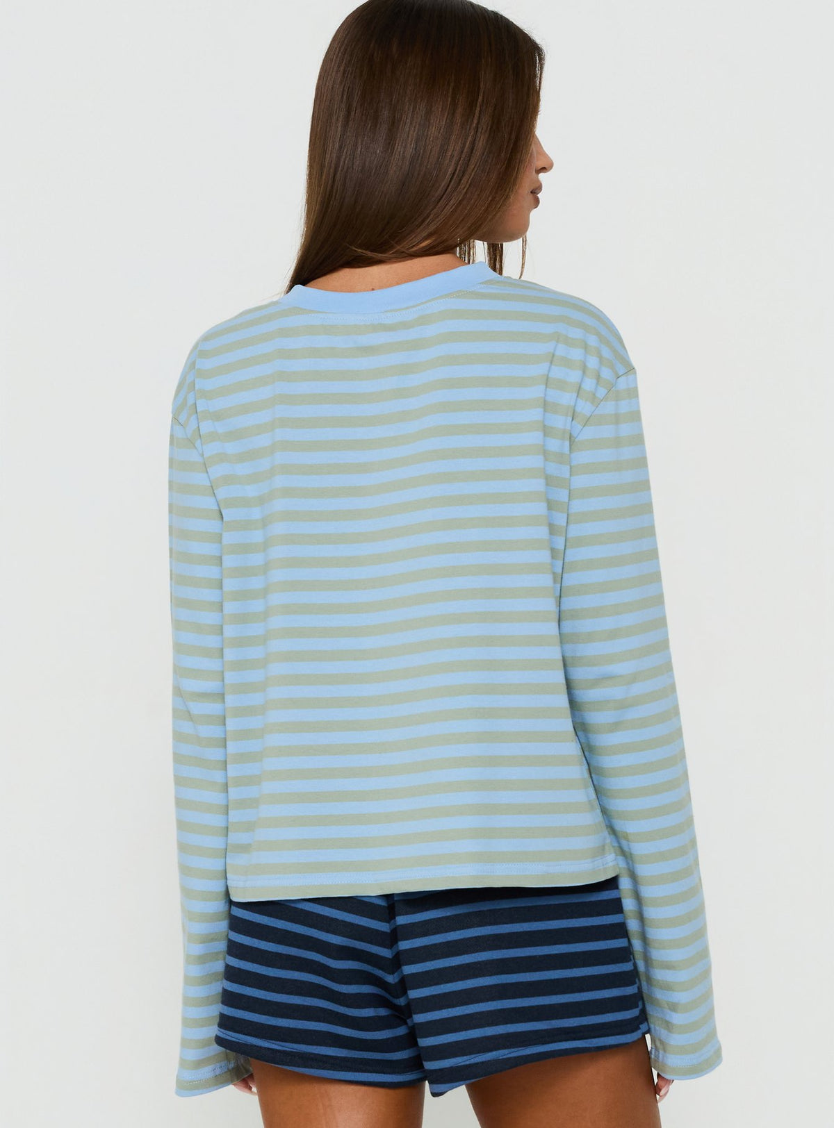 Viollette V Neck Long Sleeve Top Blue Stripe