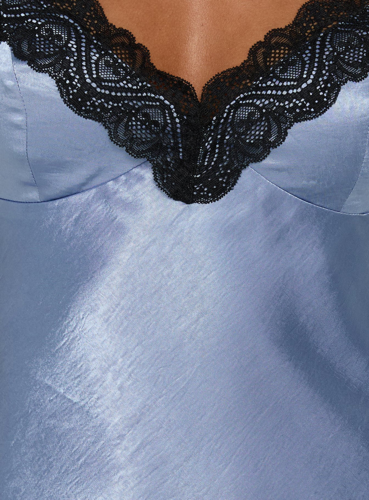 Viretta Satin Lace Trim Mini Dress Blue
