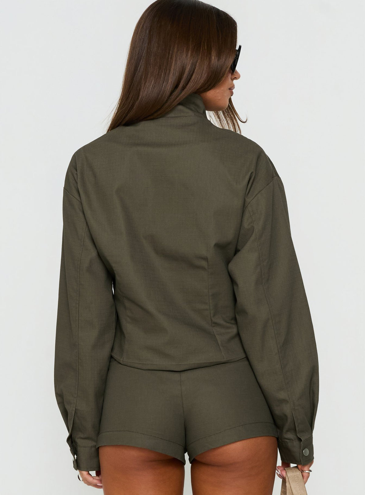 Avorie High Neck Cinched Jacket Khaki