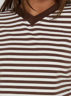 Viollette V Neck Long Sleeve Top Brown Stripe
