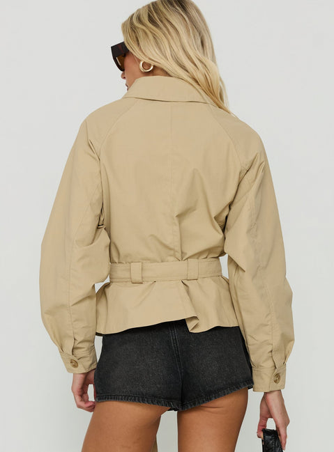 Ranique Tie Waist Cropped Trench Coat Beige