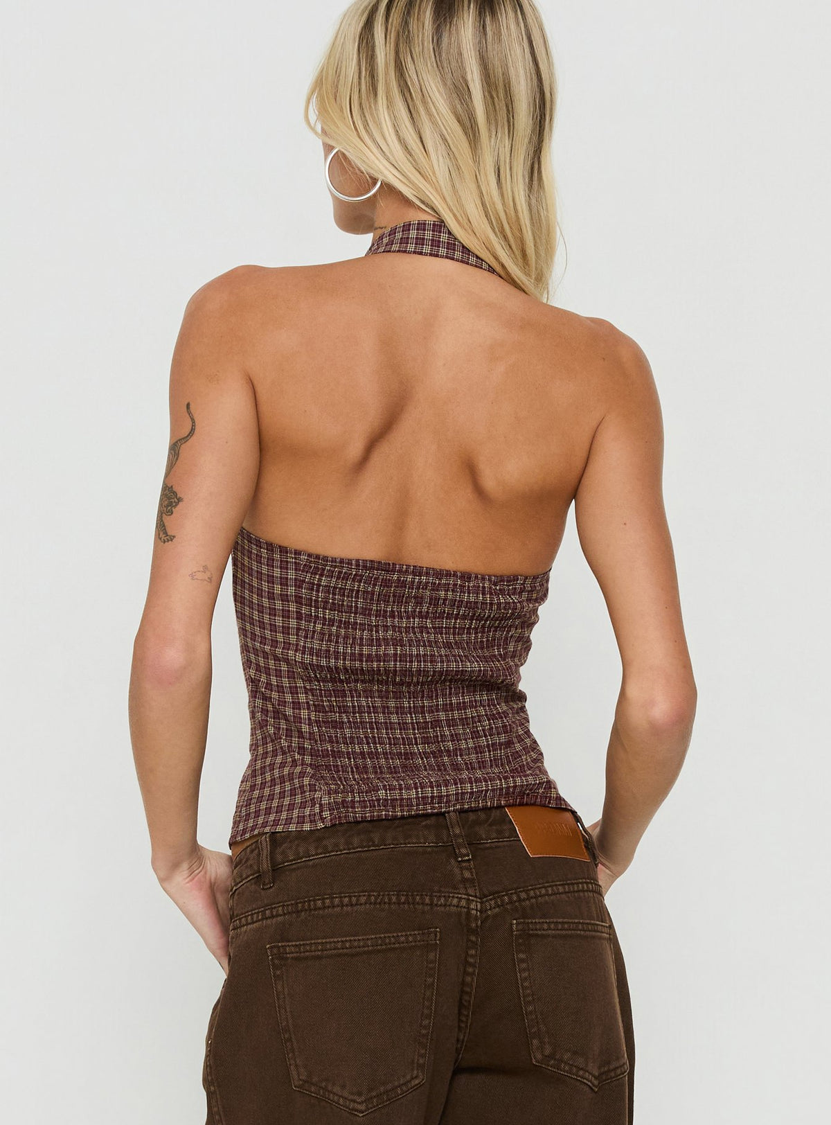 Noellah Keyhole Halter Top Multi Check