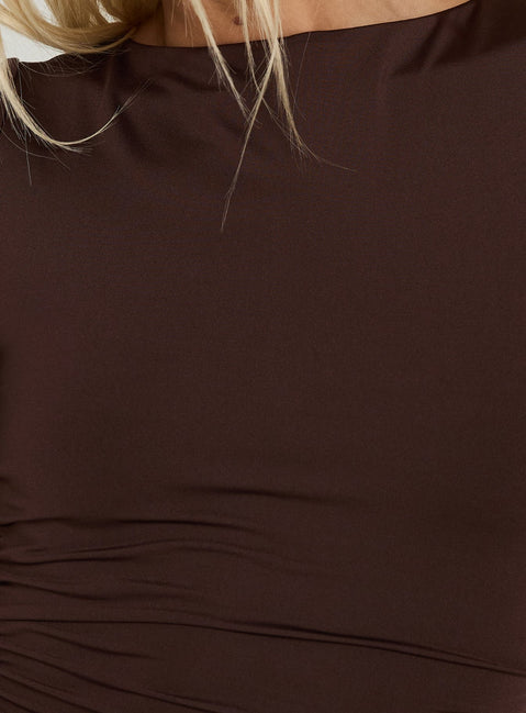 Florra Ruched Short Sleeve Midi Dress Brown